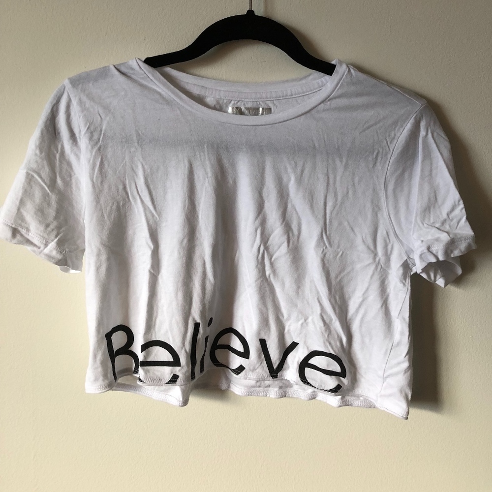 Forever 21 Black and White Cropped T-Shirt